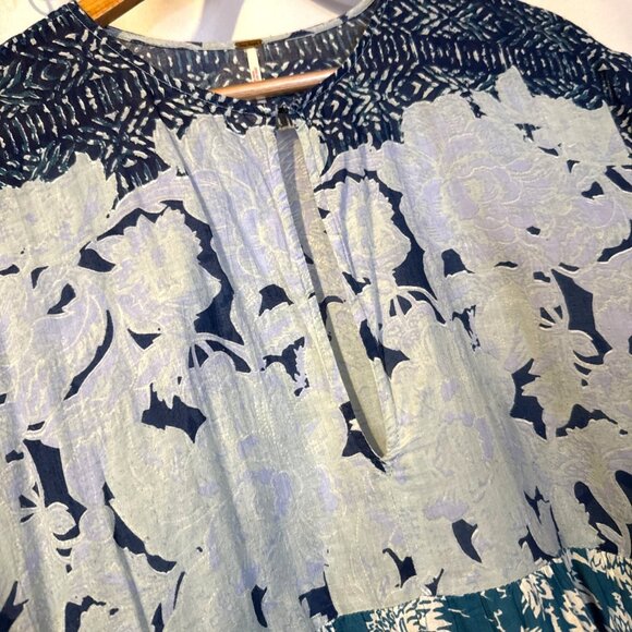Free People Gotta Have You Blue Floral Tunic L Bohemian Flowy Boho Tiered - Picture 5 of 6